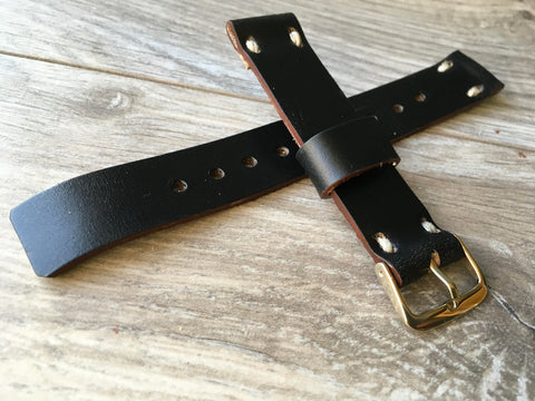 artisan handmade black Horween leather watch band