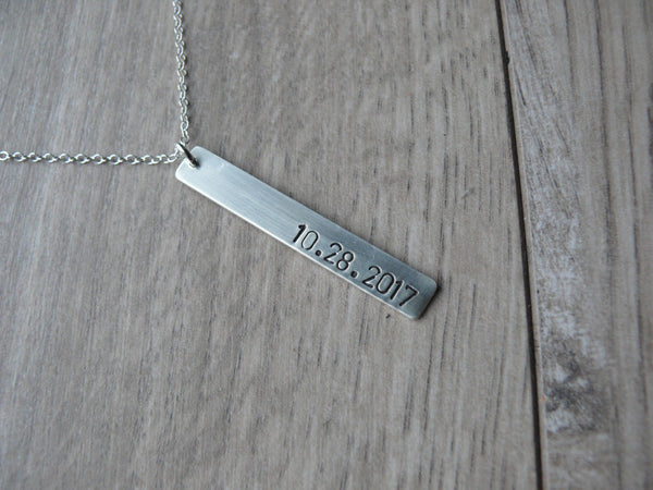 Personalized bar necklace date pendant, vertical bar necklace Sterling silver, anniversary gift for her women custom tag necklace
