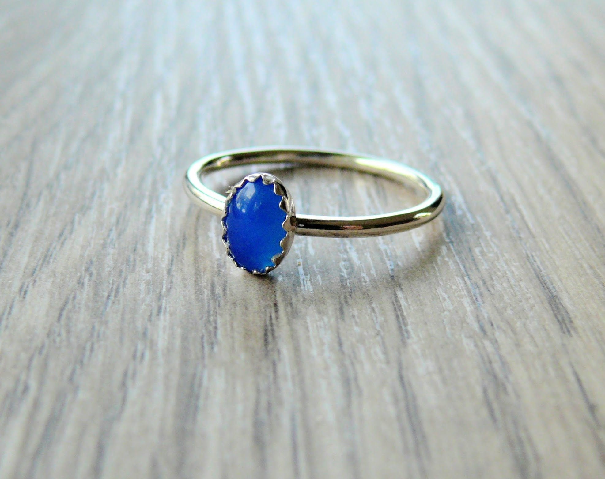 Sterling silver blue agate ring / Oval gemstone ring / Silver stacking ring / Sterling silver ring gemstone stackable ring