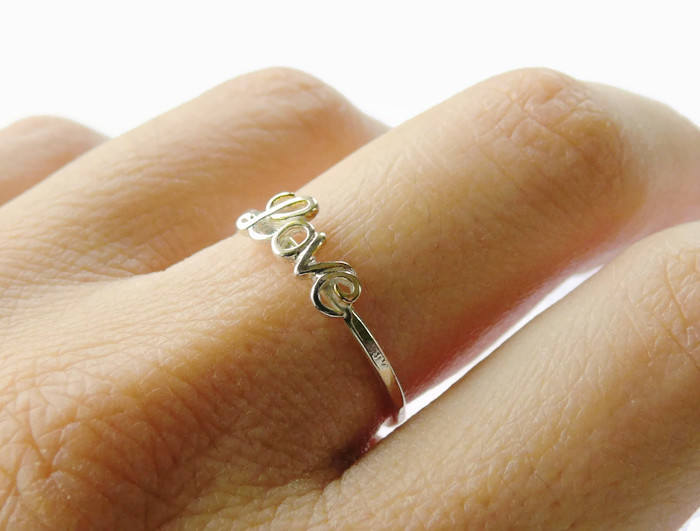 Script love ring • Sterling silver love ring • Love word ring • Girlfriend gift • Anniversary gift for her • Romantic gift stacking ring