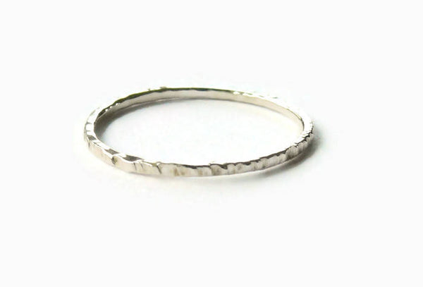 Sterling silver stacking ring, thin hammered ring, wood bark texture ring, twig ring dainty super skinny ring stackable
