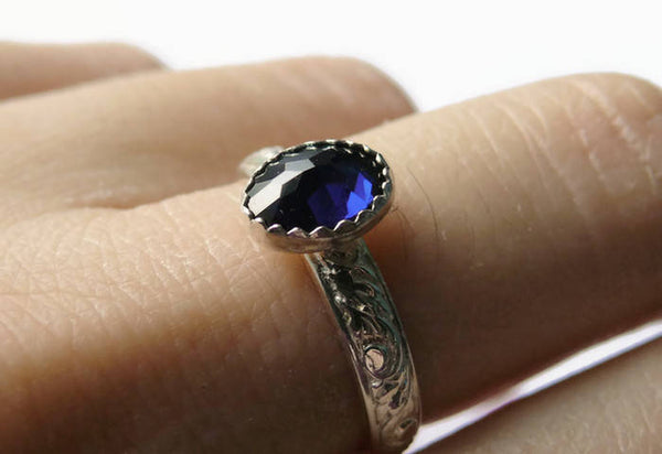 Silver Sapphire ring • Birthstone ring • Silver stacking ring gemstone jewelry • Sterling silver sapphire ring