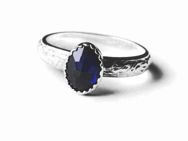 Silver Sapphire ring • Birthstone ring • Silver stacking ring gemstone jewelry • Sterling silver sapphire ring