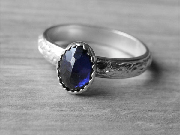 Silver Sapphire ring • Birthstone ring • Silver stacking ring gemstone jewelry • Sterling silver sapphire ring