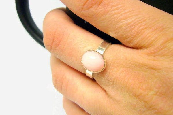 Natural Pink opal ring • Sterling silver opal ring • Silver gemstone ring pastel