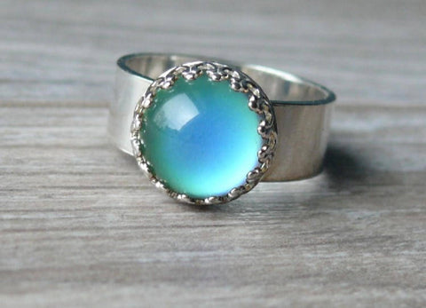 turquoise blue mood ring silver