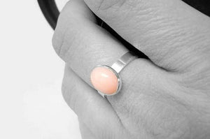 Natural Pink opal ring • Sterling silver opal ring • Silver gemstone ring pastel