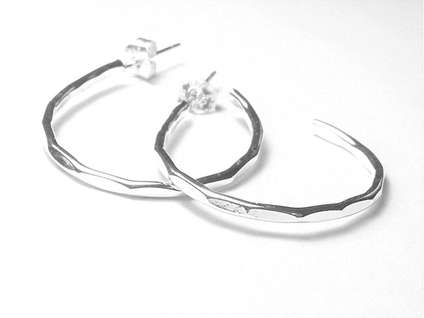 Sterling silver hoop earrings medium hoops • Sterling silver post hoop earrings • Medium silver hoops hammered