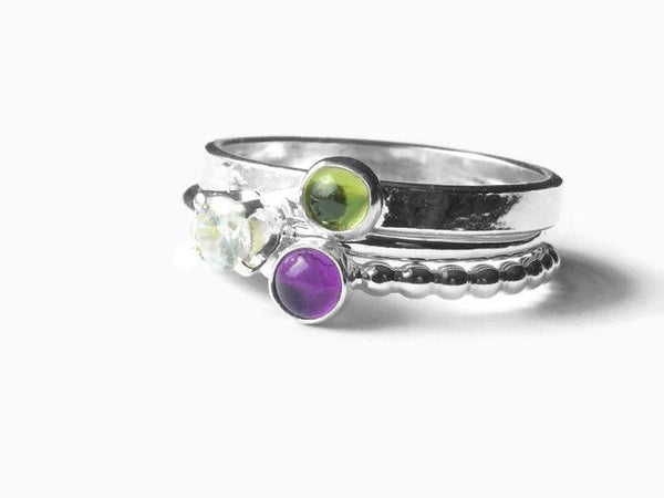 Peridot amethyst ring • Sterling silver stacking ring set • Sterling silver rings • Silver gemstone ring • Green and purple natural stones