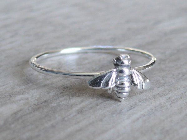 Silver Bee Ring • Tiny bee ring • Honey Bee Ring Sterling silver stacking ring