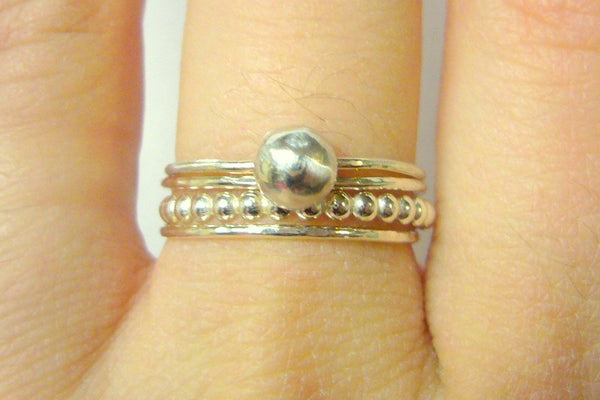 Sterling silver ball ring set • Sterling silver stacking rings with ball • Sterling silver ring • Solid ball ring • Silver sphere pebble