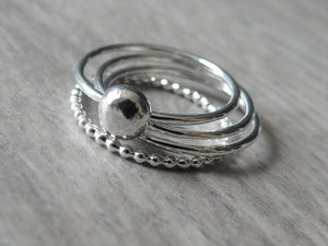 Sterling silver ball ring set • Sterling silver stacking rings with ball • Sterling silver ring • Solid ball ring • Silver sphere pebble