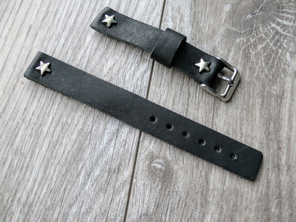 16 mm black leather watch band