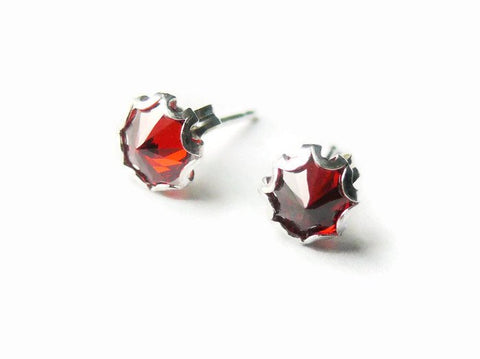 Ruby red CZ earrings • Sterling Silver birthstone earrings • Sterling Silver ruby studs • CZ studs