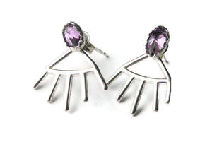spike jacket earrings with purple CZ
