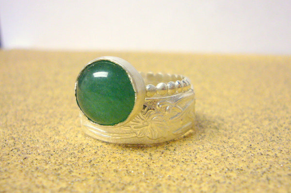 Stacking Gemstone ring set Sterling silver rings stackable rings silver jewelry floral jewelry green aventurine