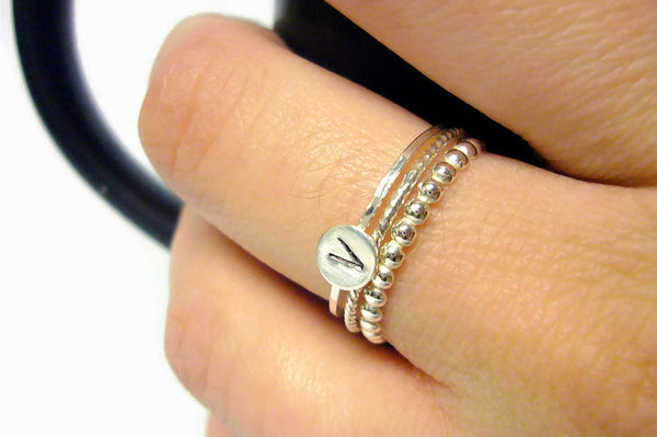 sterling silver stackable initial rings