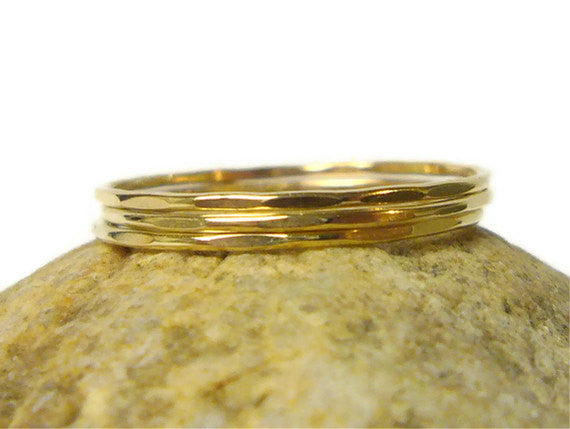 solid 14k yellow gold hammered ring set