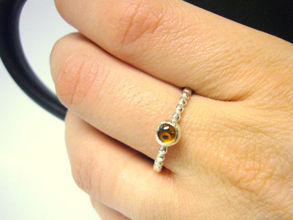 Silver amber ring sterling silver ring silver stacking ring beaded gemstone stackable ring honey gold