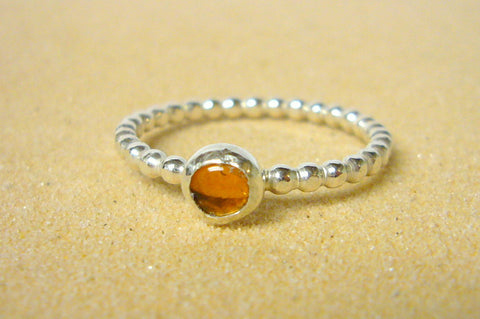 Silver amber ring sterling silver ring silver stacking ring beaded gemstone stackable ring honey gold