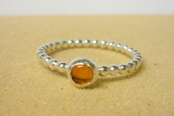 Silver amber ring sterling silver ring silver stacking ring beaded gemstone stackable ring honey gold