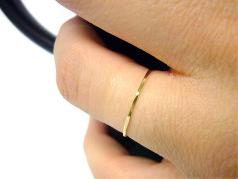 solid 14k yellow gold stacking ring with hammered texture