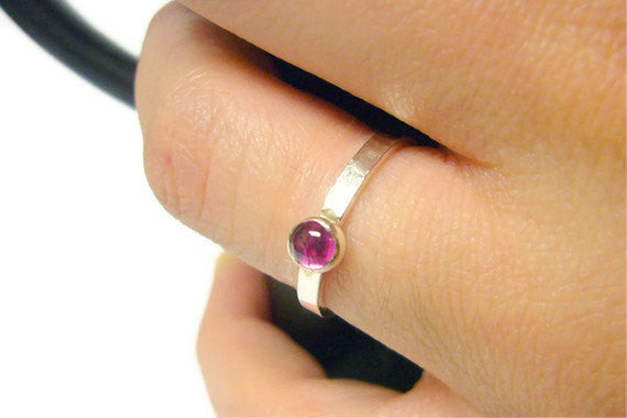 Sterling silver ruby ring pink gemstone stacking ring