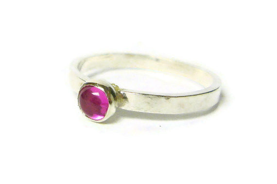 Sterling silver ruby ring pink gemstone stacking ring