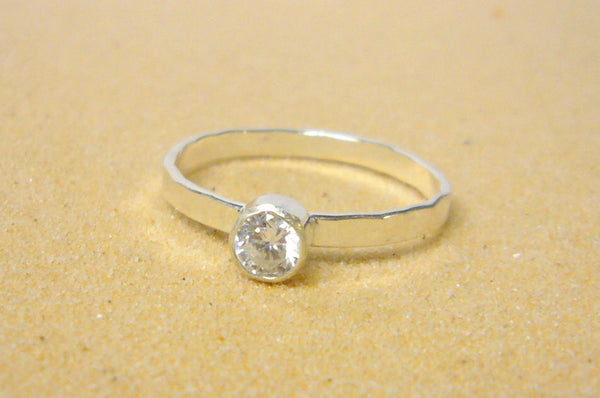 Cubic zirconia ring • Sterling silver stacking ring • CZ promise ring
