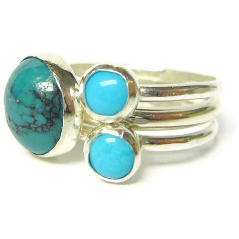 Sterling silver turquoise ring multistone hippie rings gypsy rings silver stacking ring set gemstone ring sterling silver ring cocktail ring