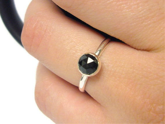 sterling silver black gemstone ring