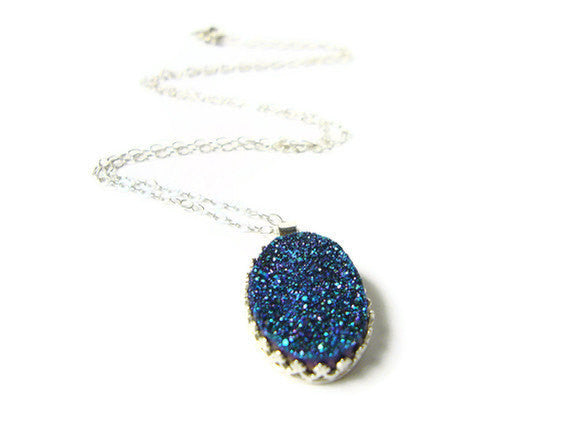 Sterling silver druzy necklace druzy jewelry silver pendant necklace druzy pendant drusy titanium blue Etsy jewelry
