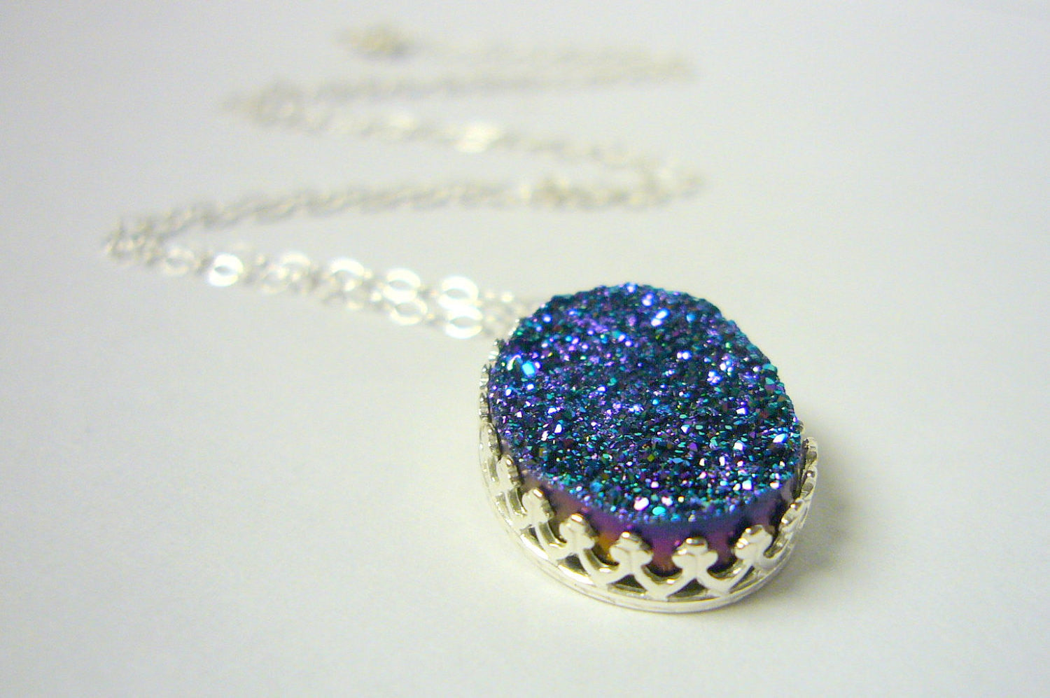 Sterling silver druzy necklace druzy jewelry silver pendant necklace druzy pendant drusy titanium blue Etsy jewelry