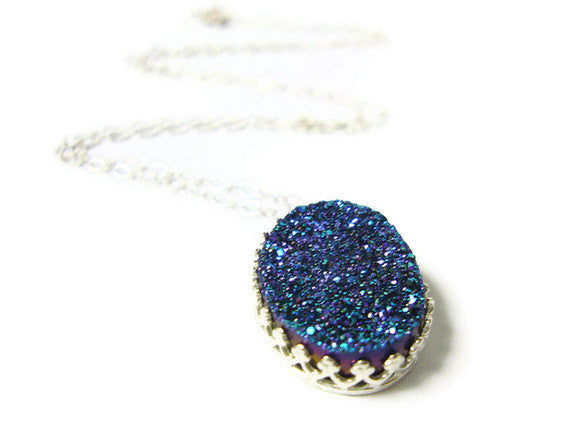 Sterling silver druzy necklace druzy jewelry silver pendant necklace druzy pendant drusy titanium blue Etsy jewelry