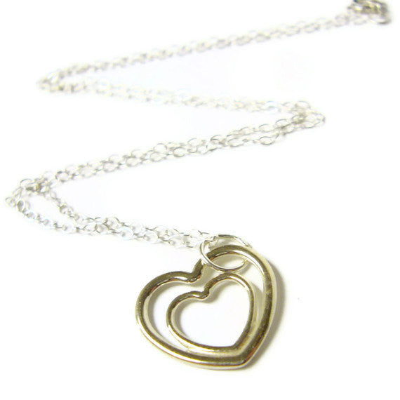 Sterling silver heart pendant necklace sterling silver heart jewelry open heart necklace double heart love necklace