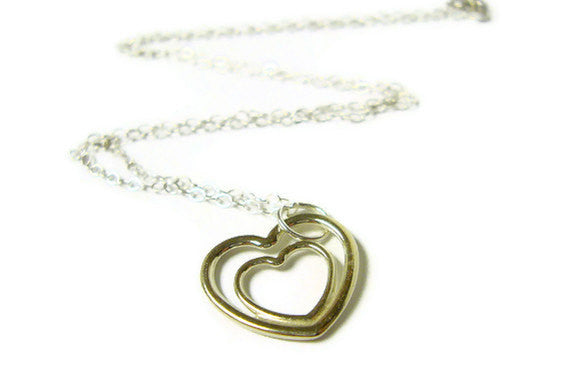 Sterling silver heart pendant necklace sterling silver heart jewelry open heart necklace double heart love necklace