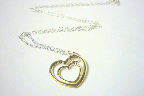 Sterling silver heart pendant necklace sterling silver heart jewelry open heart necklace double heart love necklace
