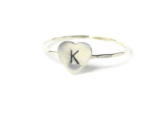 Initial heart ring Silver monogram ring personalized jewelry