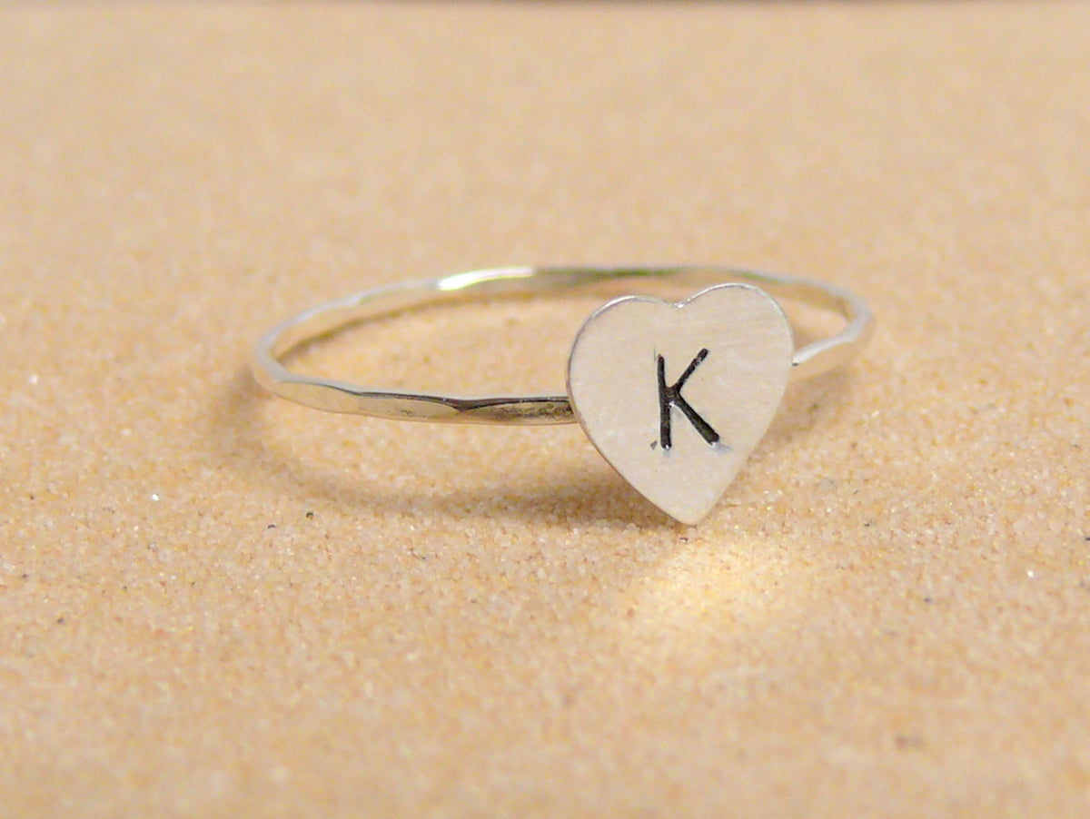 Initial Heart Rings Initial heart ring Silver monogram ring personalized jewelry initial r ...