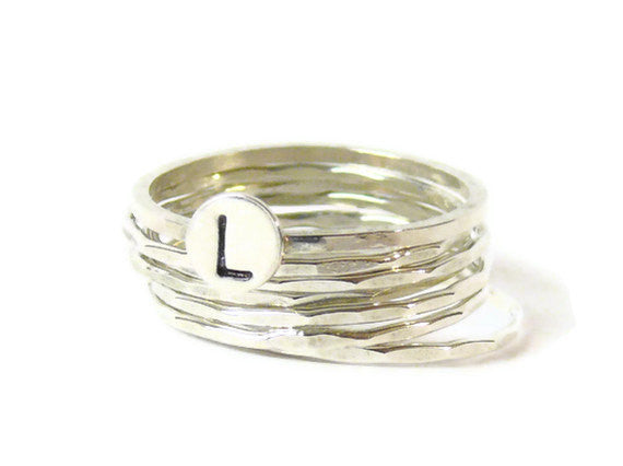 Silver monogrammed ring Stackable rings Personalized ring sterling silver stacking ring set initial ring stack rings Etsy jewelry