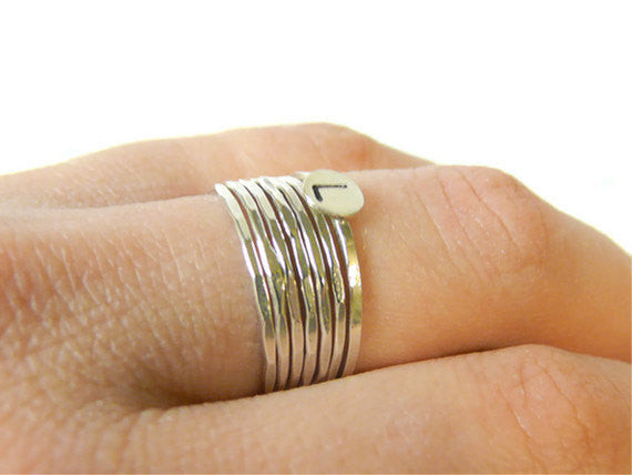 Silver monogrammed ring Stackable rings Personalized ring sterling silver stacking ring set initial ring stack rings Etsy jewelry