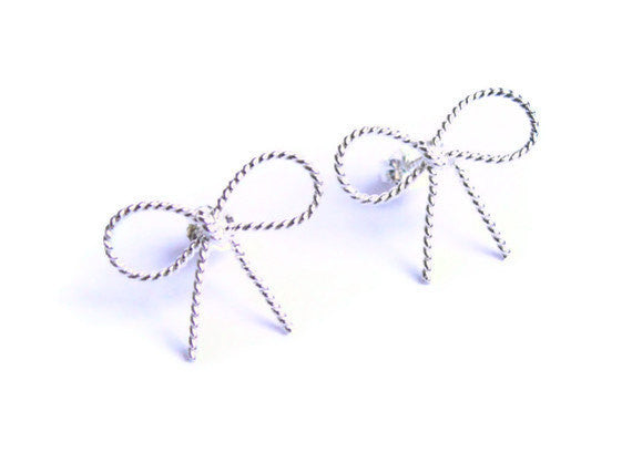 Sterling silver bow earrings silver ribbon earrings sterling silver studs silver post earrings Etsy jewelry