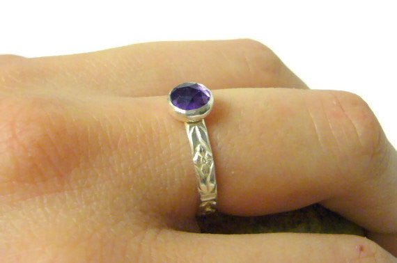 Silver amethyst ring rose cut gemstone ring sterling silver ring purple ring silver stacking ring