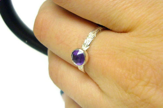 Silver amethyst ring rose cut gemstone ring sterling silver ring purple ring silver stacking ring