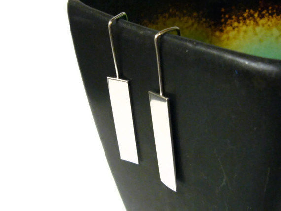 Industrial bar earring Sterling silver earrings geometric jewelry dangle earrings silver drop earrings rectangle earrings silver jewelry