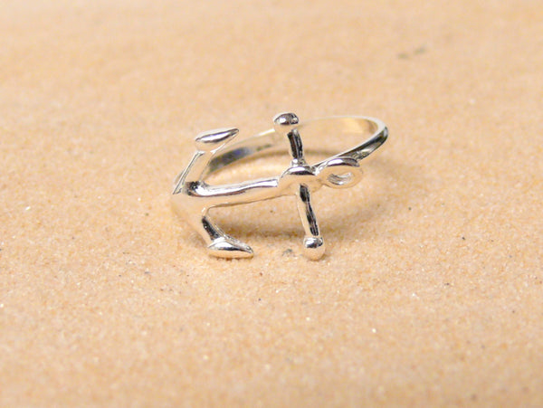 Nautical jewelry Sideways anchor ring Sterling silver anchor ring stacking ring anchor jewelry