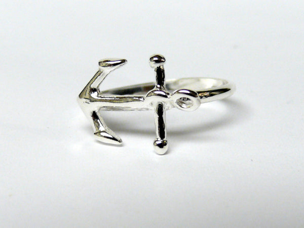 Nautical jewelry Sideways anchor ring Sterling silver anchor ring stacking ring anchor jewelry