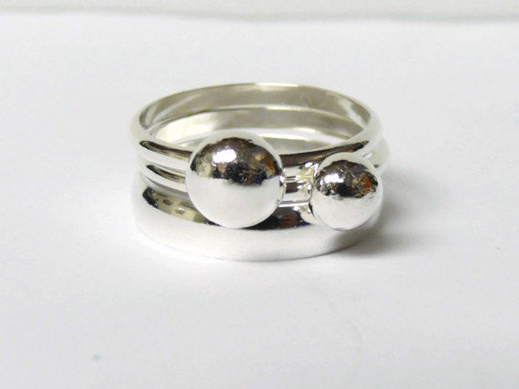 Recycled Sterling Silver Nugget Ring Set Stackable