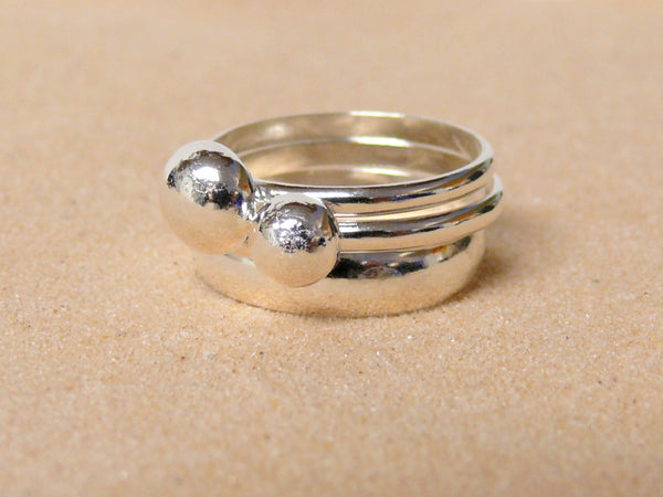 Recycled Sterling Silver Nugget Ring Set Stackable