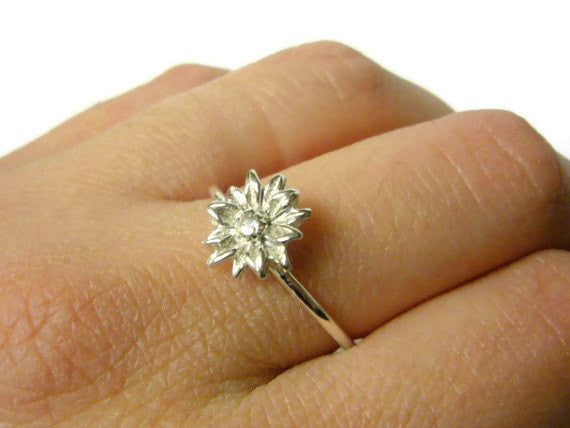 Sterling Silver Sunflower Ring | .925 Stacking Ring | Artisan Handmade 4